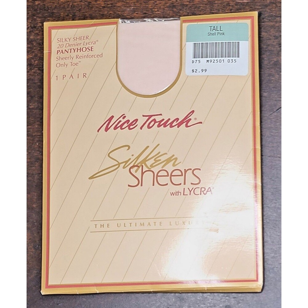 Nice Touch Silken Sheers Lycra Control Top Pantyhose Shell Pink Tall Made in USA
